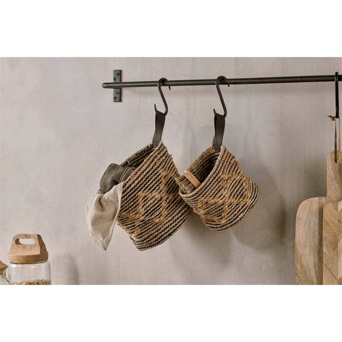 Mannu Large Wall Hung Storage Basket - Natural & Black
