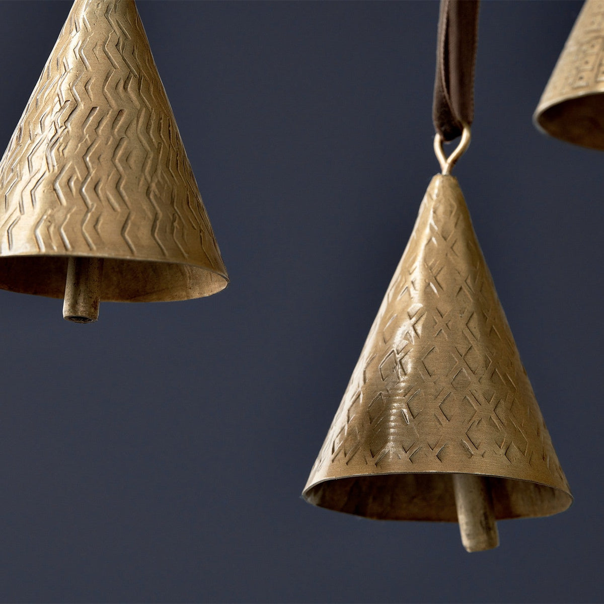 Manya Hammered Bell Baubles - Brass - Set of 3