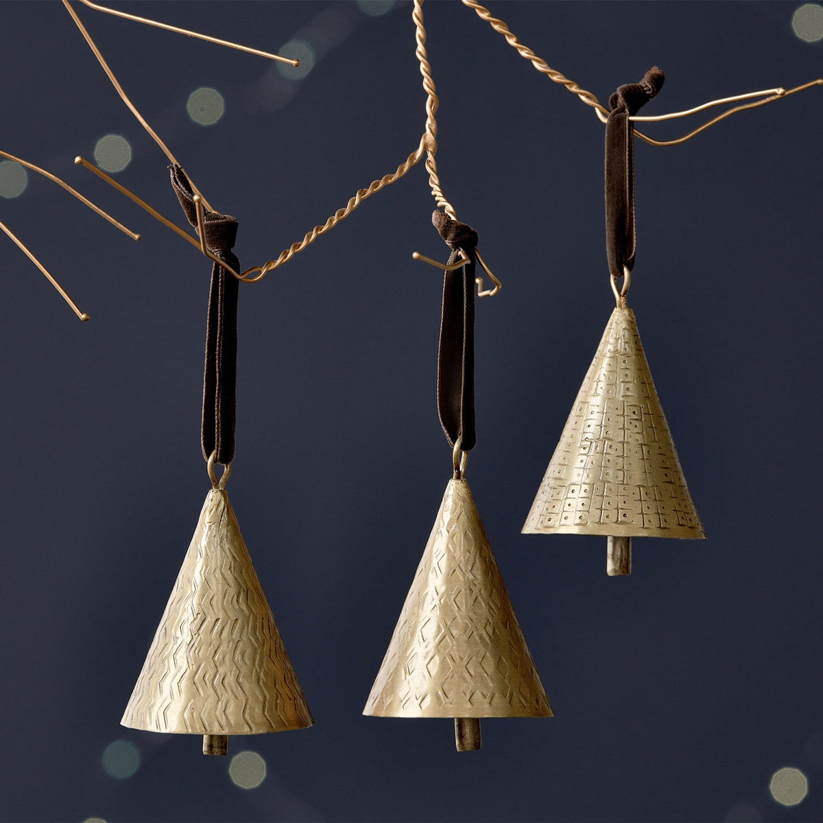 Manya Hammered Bell Baubles - Brass - Set of 3