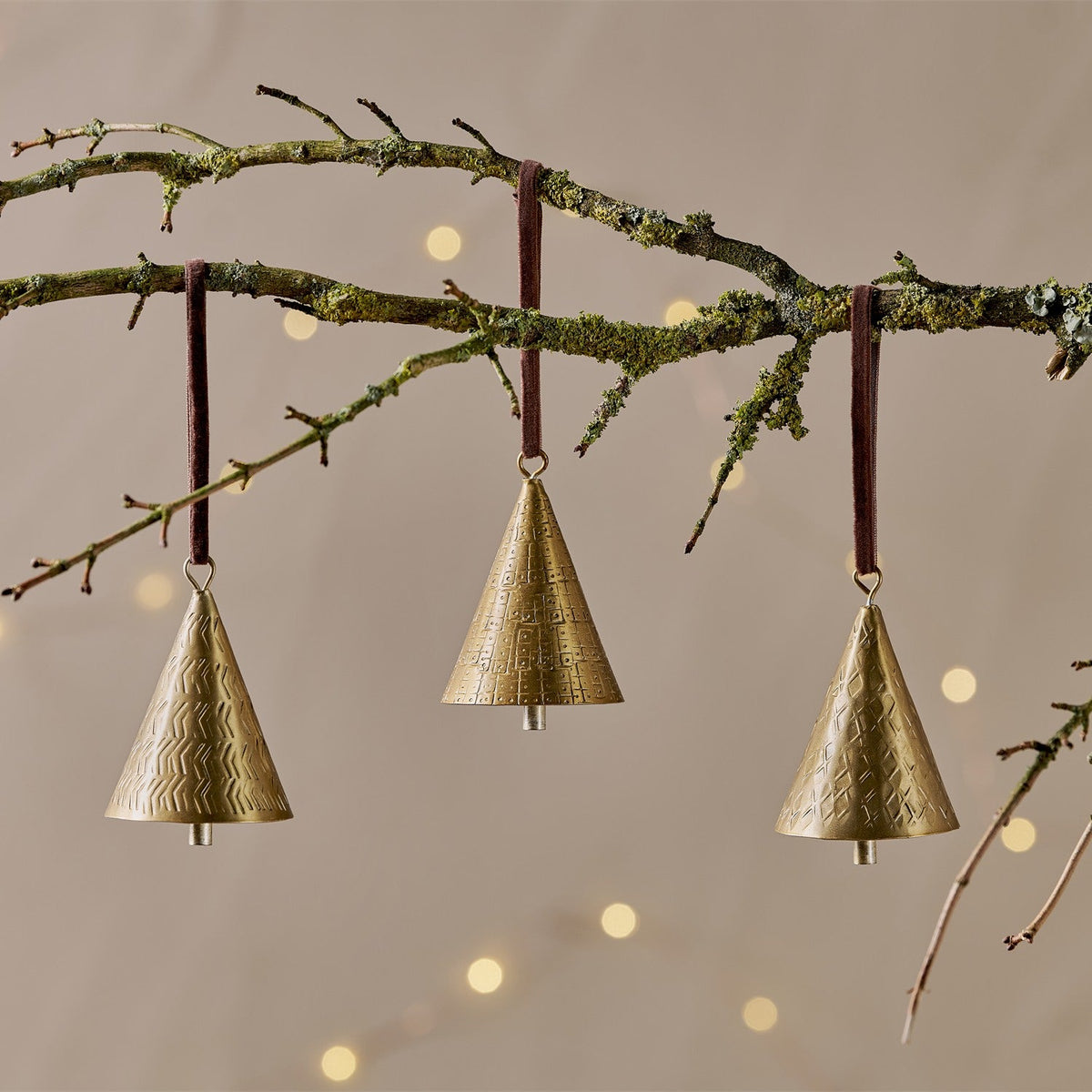 Manya Hammered Bell Baubles - Brass - Set of 3