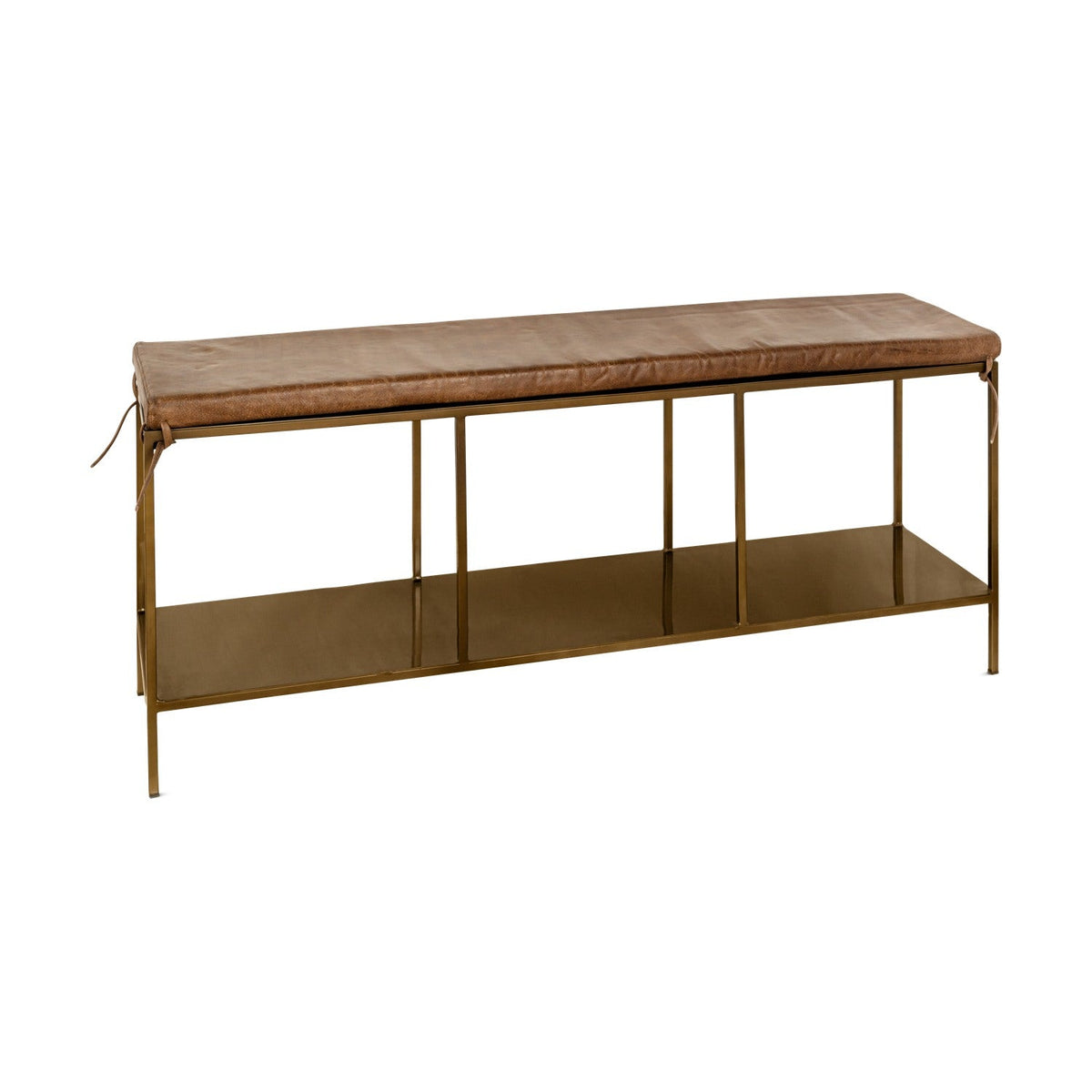 Mahi Iron & Leather Bench - Antique Brass