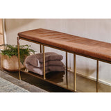 Mahi Iron & Leather Bench - Antique Brass