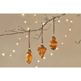 Manipur Ribbed Glass Baubles - Amber - Set of 3