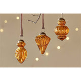 Manipur Ribbed Glass Baubles - Amber - Set of 3