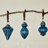 Manipur Ribbed Glass Baubles - Indigo - Set of 3
