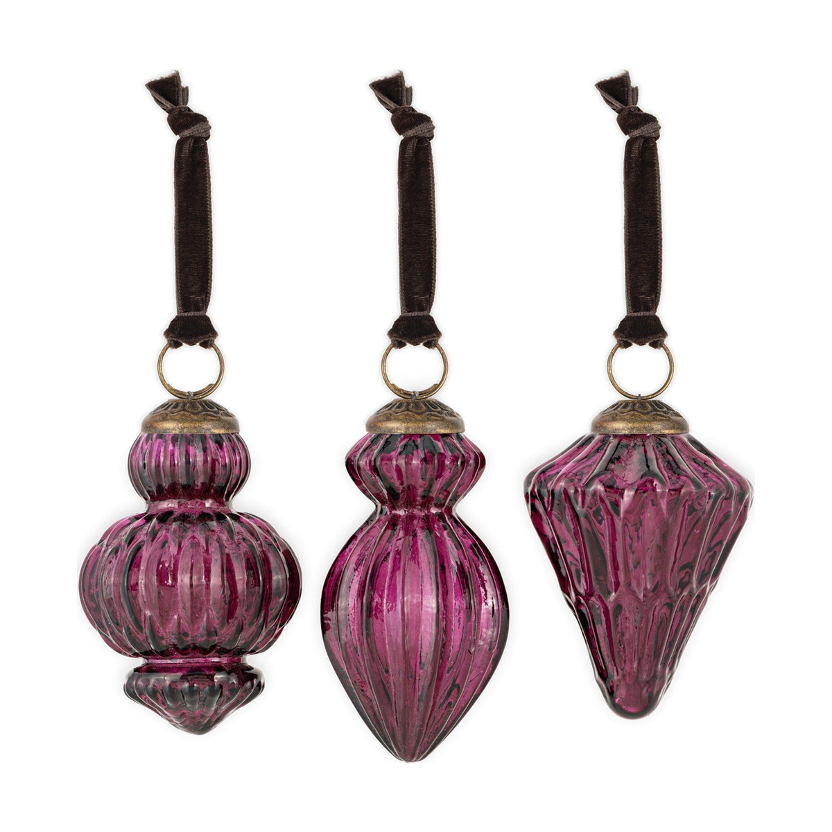 Manipur Ribbed Glass Baubles - Ruby - Set of 3