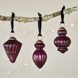 Manipur Ribbed Glass Baubles - Ruby - Set of 3