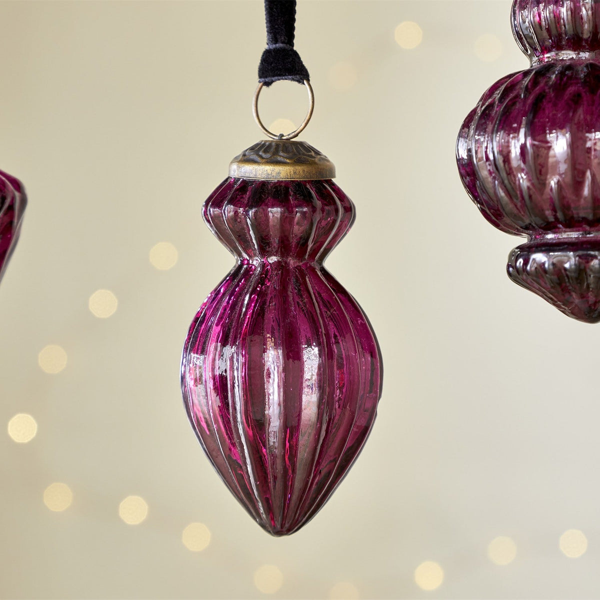 Manipur Ribbed Glass Baubles - Ruby - Set of 3