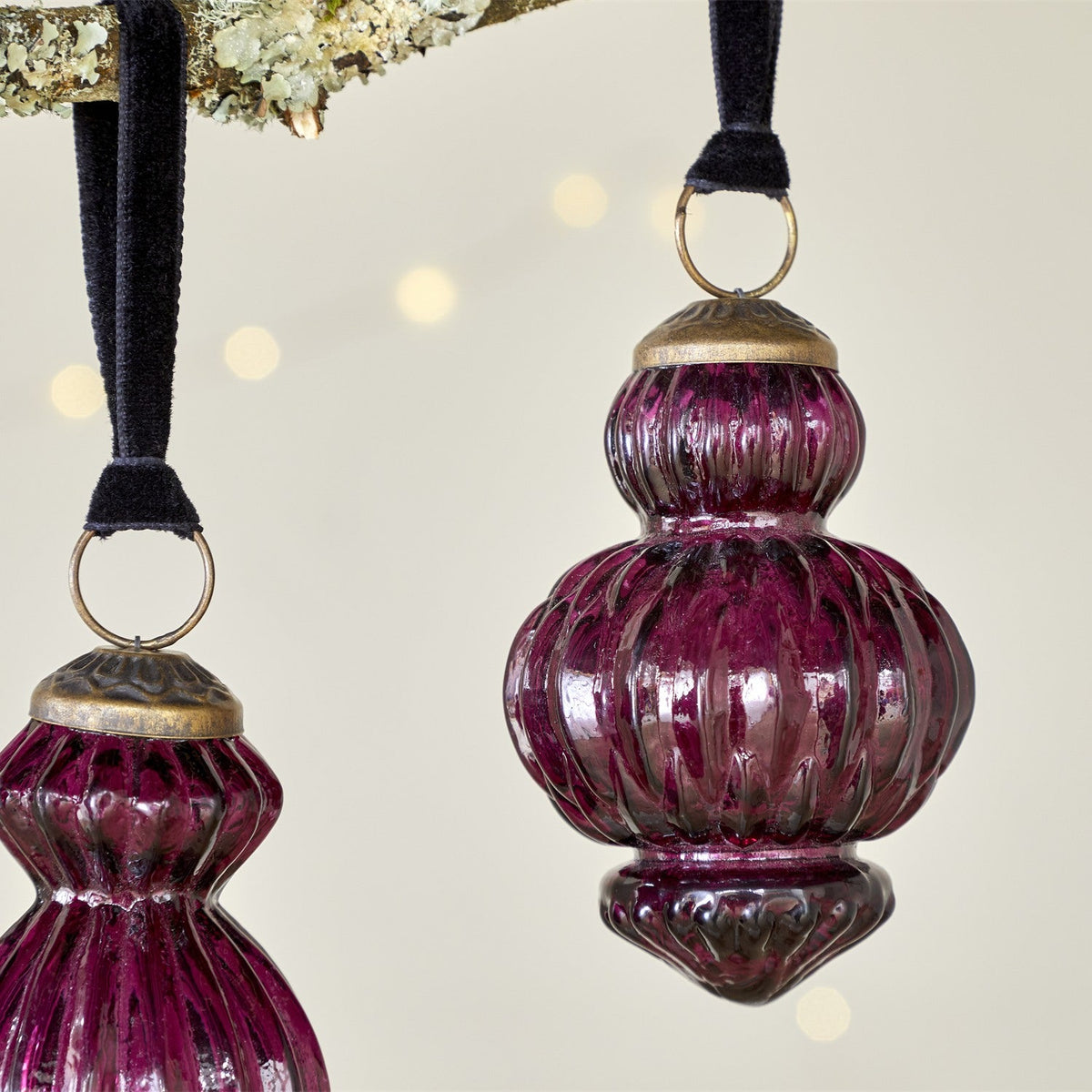 Manipur Ribbed Glass Baubles - Ruby - Set of 3