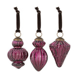 Manipur Ribbed Glass Baubles - Ruby - Set of 3