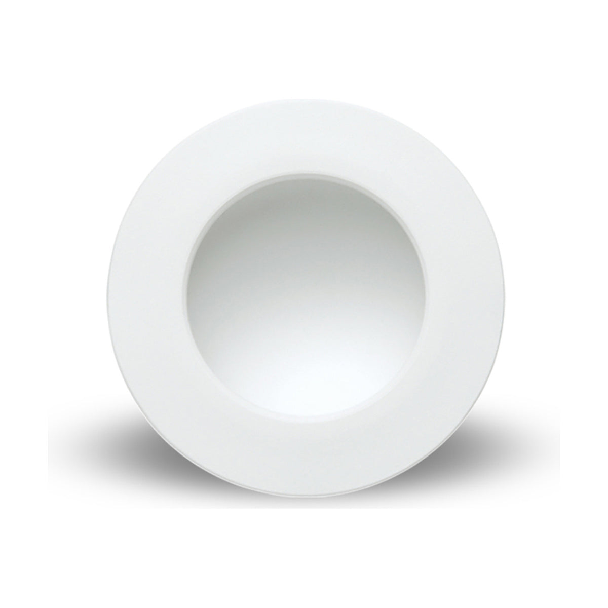 Cabrera Downlight, a round recessed fixture with matt white aluminium trim and inner reflector, 95mm cut-out, 6W integrated LED, 4000K, shown against a plain white background.