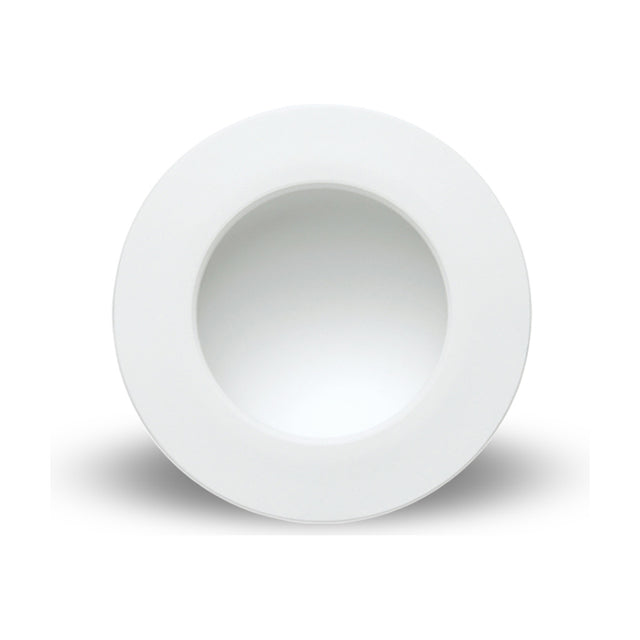 Cabrera Downlight, a round recessed fixture with matt white aluminium trim and inner reflector, 95mm cut-out, 6W integrated LED, 4000K, shown against a plain white background.