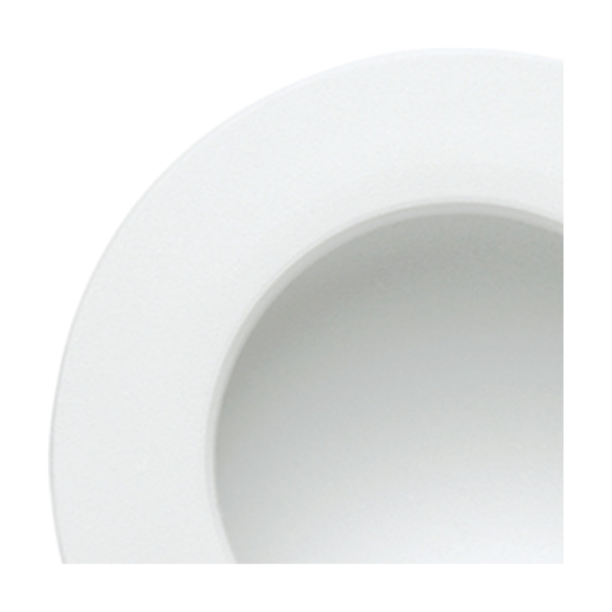 Close-up of the Cabrera recessed downlight, 95mm cut-out, with a round matt white aluminium trim and shallow inset LED, shown against a plain white background.