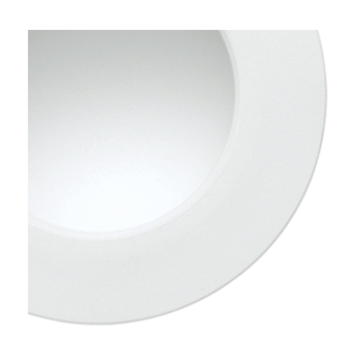 Close-up of the Cabrera round recessed downlight, 95mm cut-out, in matt white aluminium with a shallow trim and integrated LED, 6W 4000K.