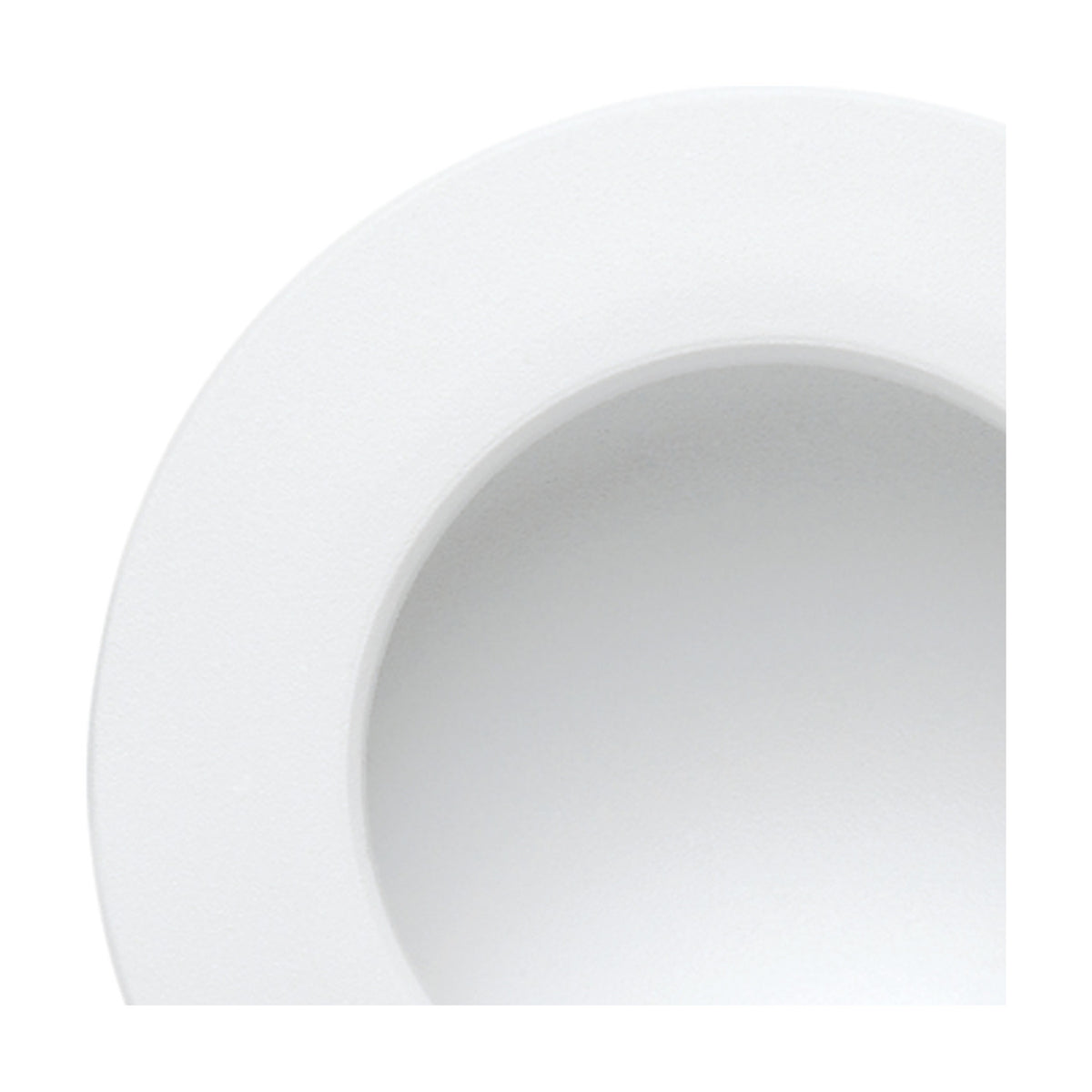 Close-up of the Cabrera round recessed downlight in matt white aluminium, showing the deep trim and inner reflector against a plain white background.