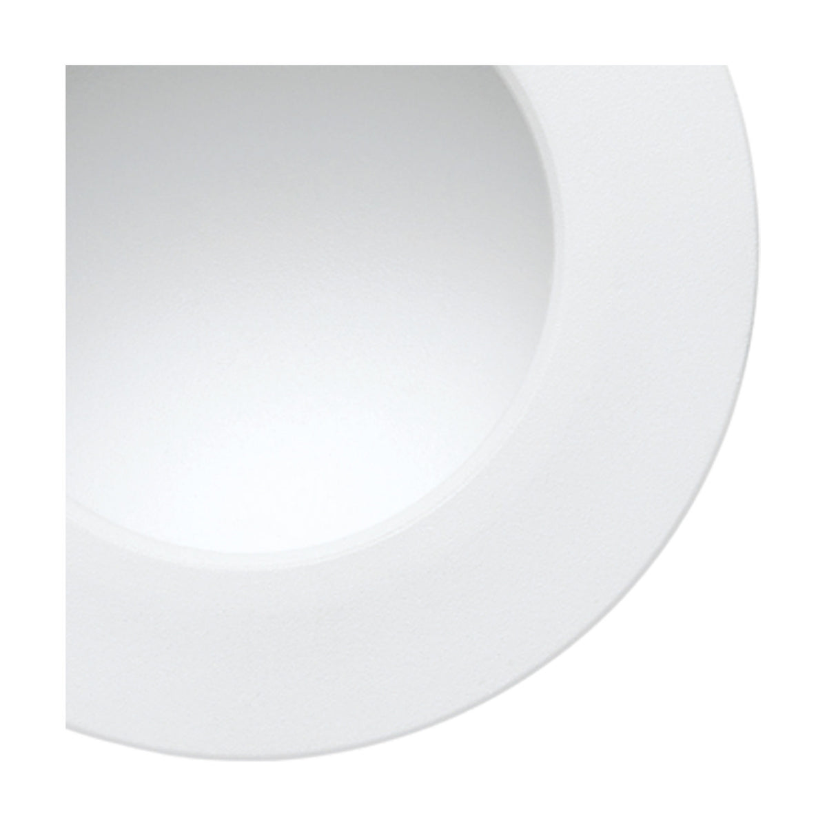 Close-up of the Cabrera round recessed downlight showing its deep matt white trim and inner reflector, 210mm cut-out, against a plain light background.