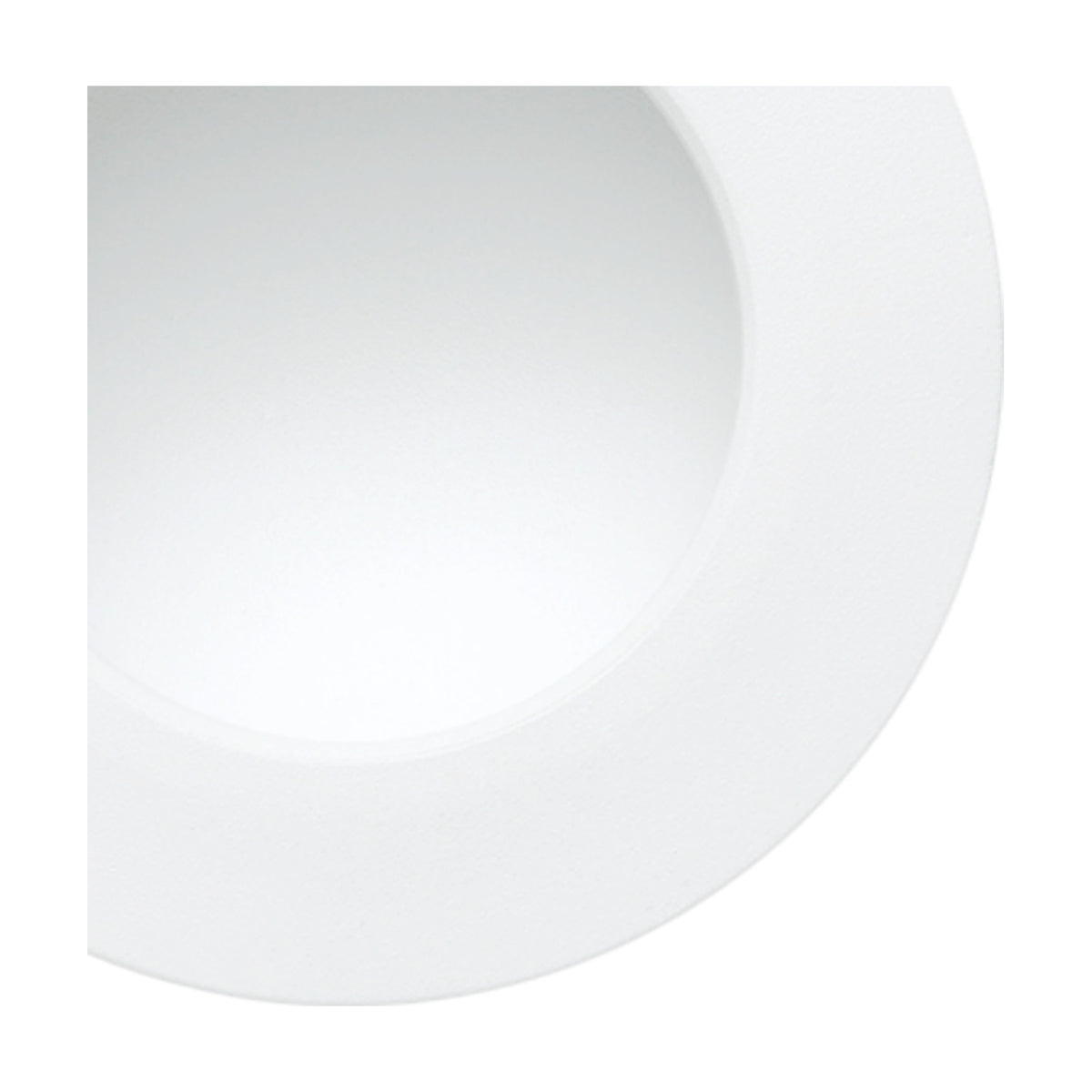 Close-up of the Cabrera Downlight's recessed round aperture with matt white aluminium rim, 210mm cut-out, 24W, 4000K neutral white, shown against a plain white background.