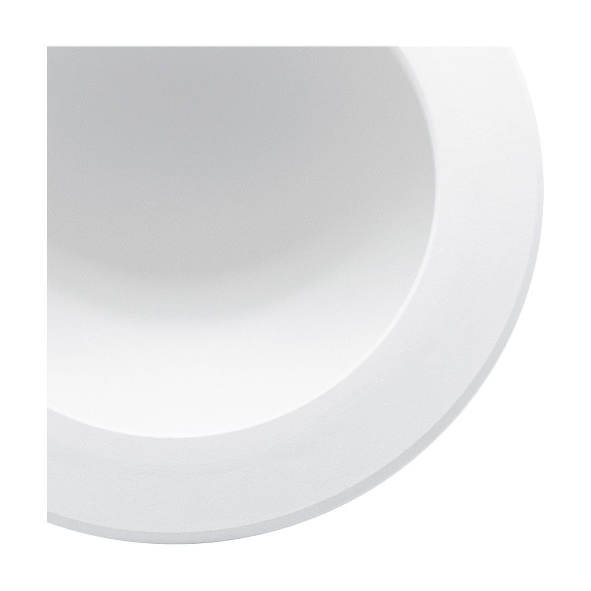 Close-up of the Cabrera round recessed downlight in matt white aluminium, showing its flat bezel and shallow body against a plain white background.