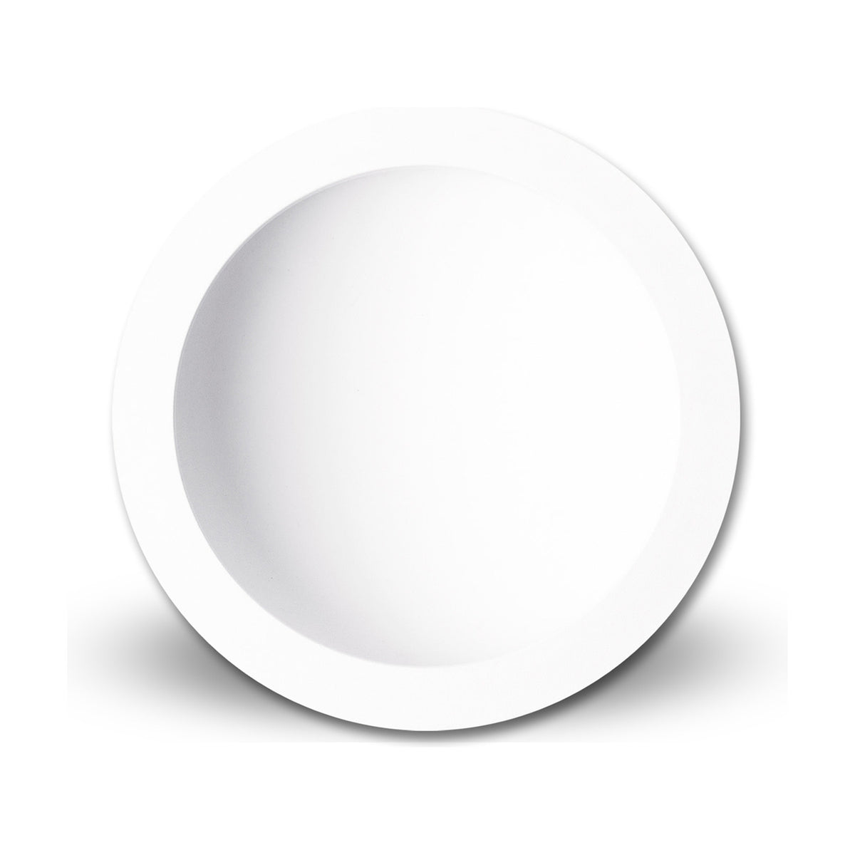 Cabrera Downlight, round recessed fixture with matt white rim and wide integral LED face, 285mm cut-out, 30W 3000K warm white, shown on a plain white background.