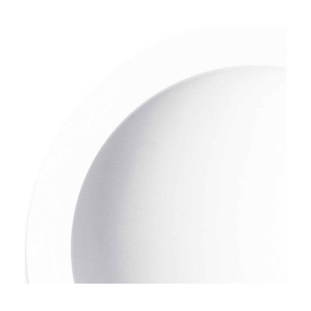 Close-up of the Cabrera Downlight, 285mm cut-out, showing a round matt white rim and recessed LED face, 30W 3000K warm white, on a plain background.