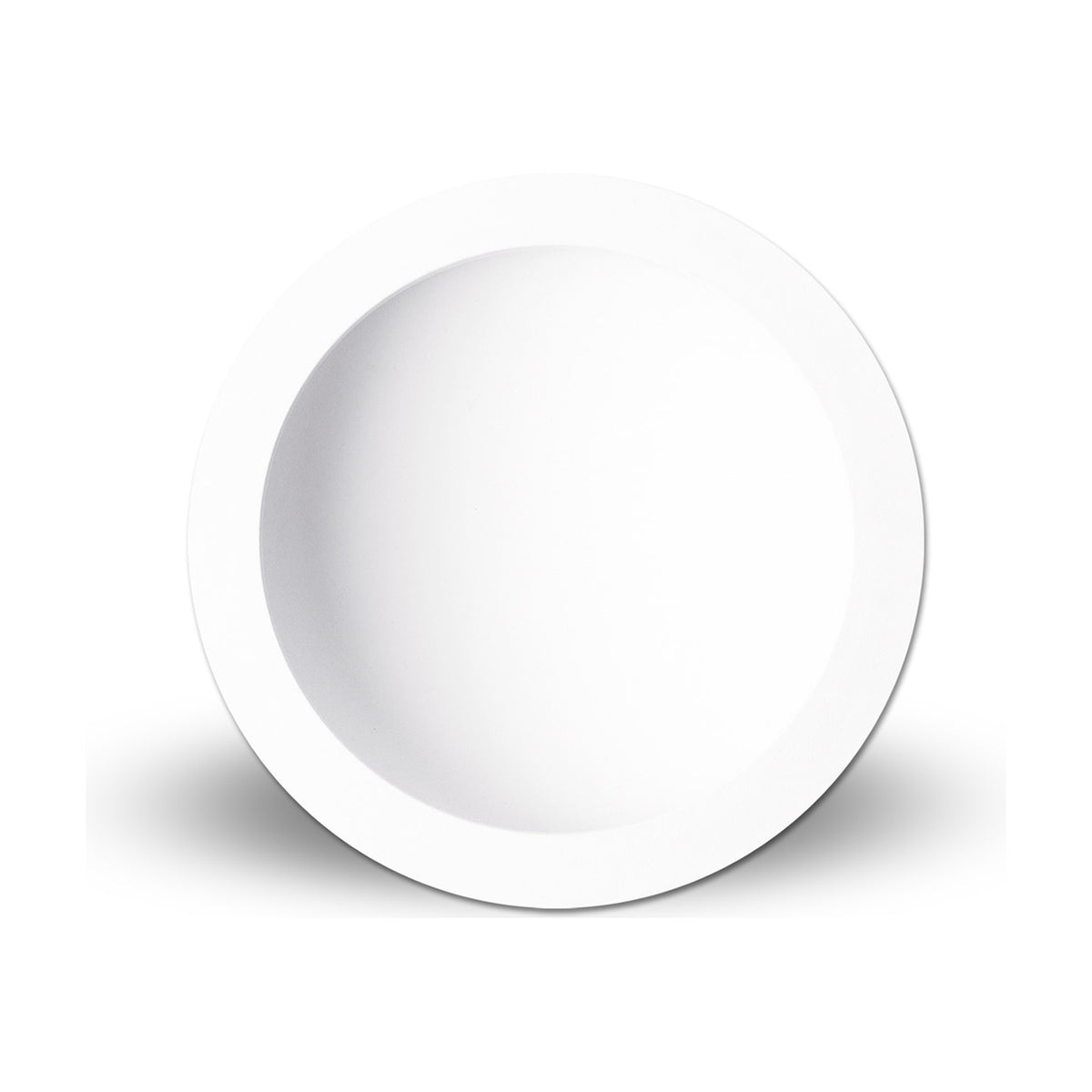 Cabrera round downlight with a deep-set matt white aluminium face and recessed centre, shown against a plain white background, 285mm cut-out, 30W, 4000K.