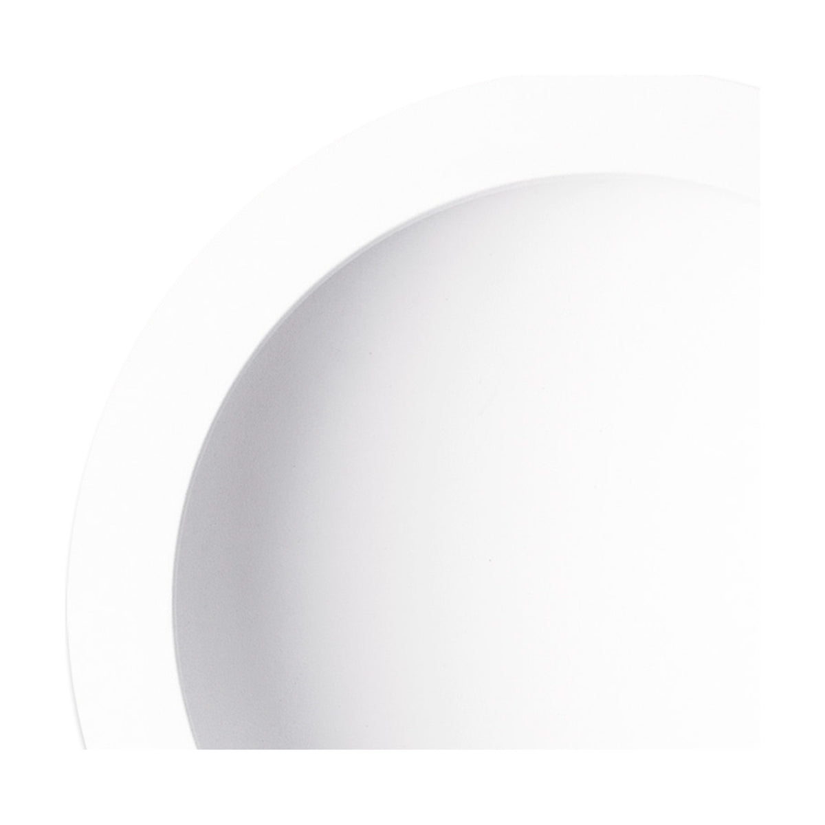 Close-up of the Cabrera round downlight, 285mm cut-out, in matt white aluminium with a deep recessed housing, shown against a plain white background.