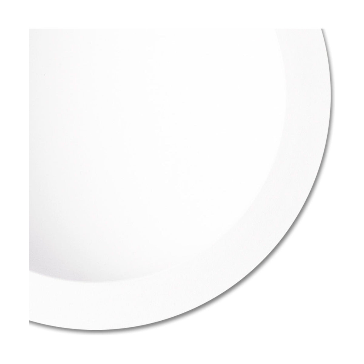 Close-up of the Cabrera round downlight's recessed matt white face with wide aperture, shown against a plain white background.