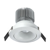 Formentera Recessed Downlight in matt white aluminium with adjustable round trim, integrated COB LED, and mounting clips, shown on a plain white background.