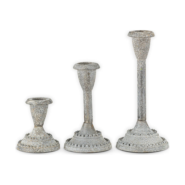 Moremi Beaded Candlestick - Aged Zinc - Set of 3