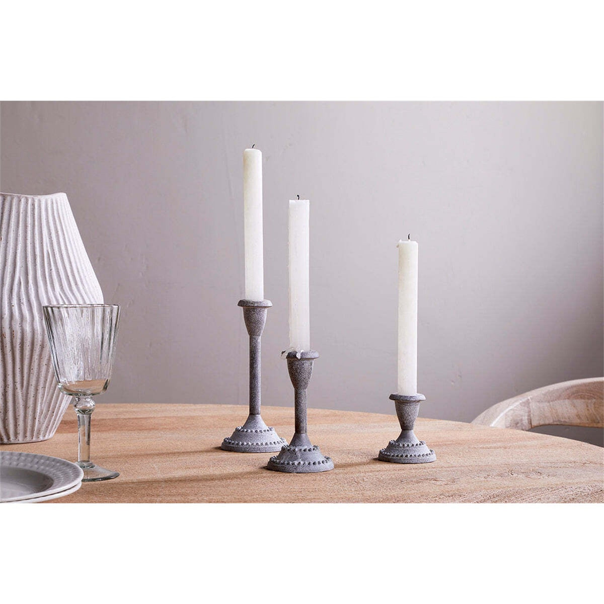 Moremi Beaded Candlestick - Aged Zinc - Set of 3