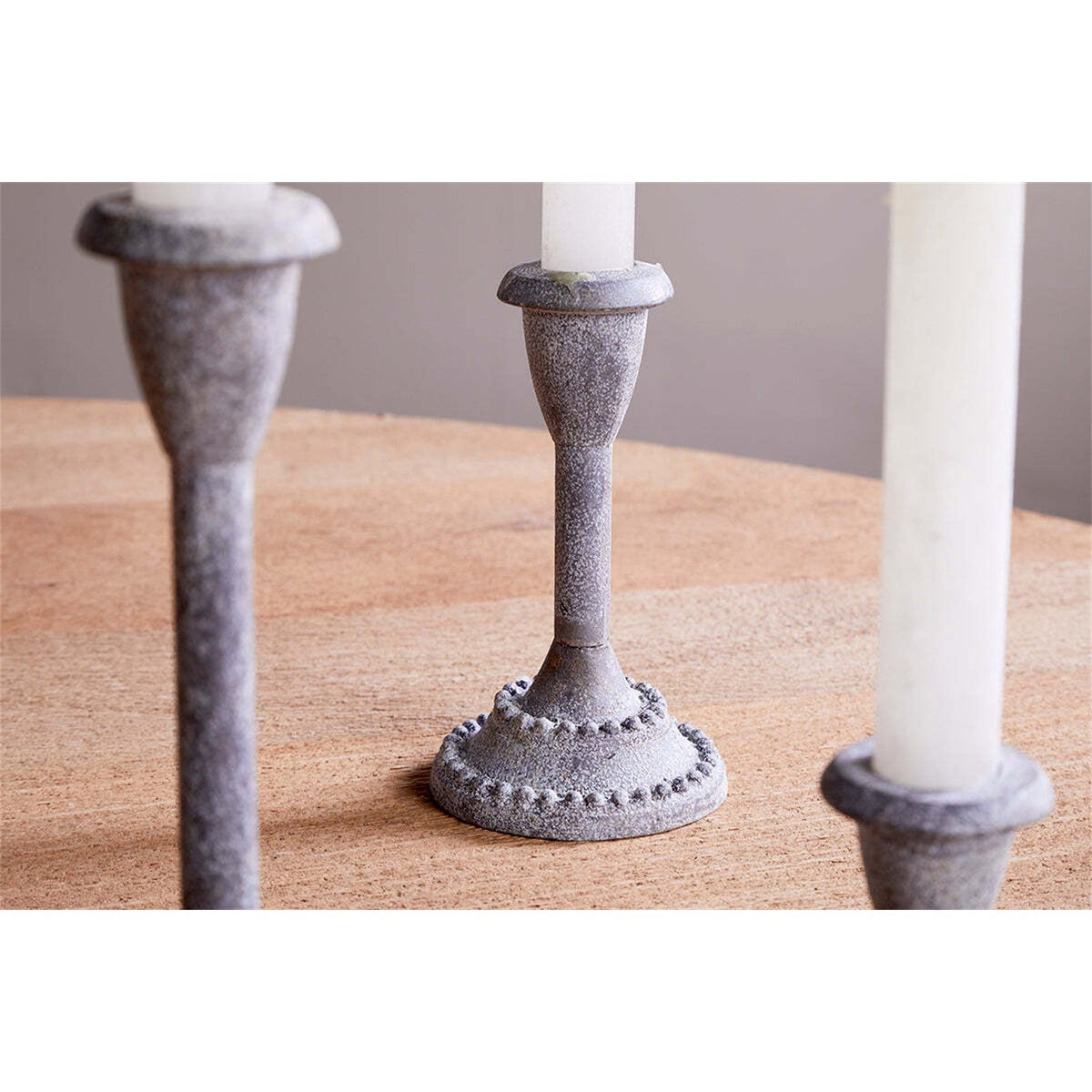 Moremi Beaded Candlestick - Aged Zinc - Set of 3