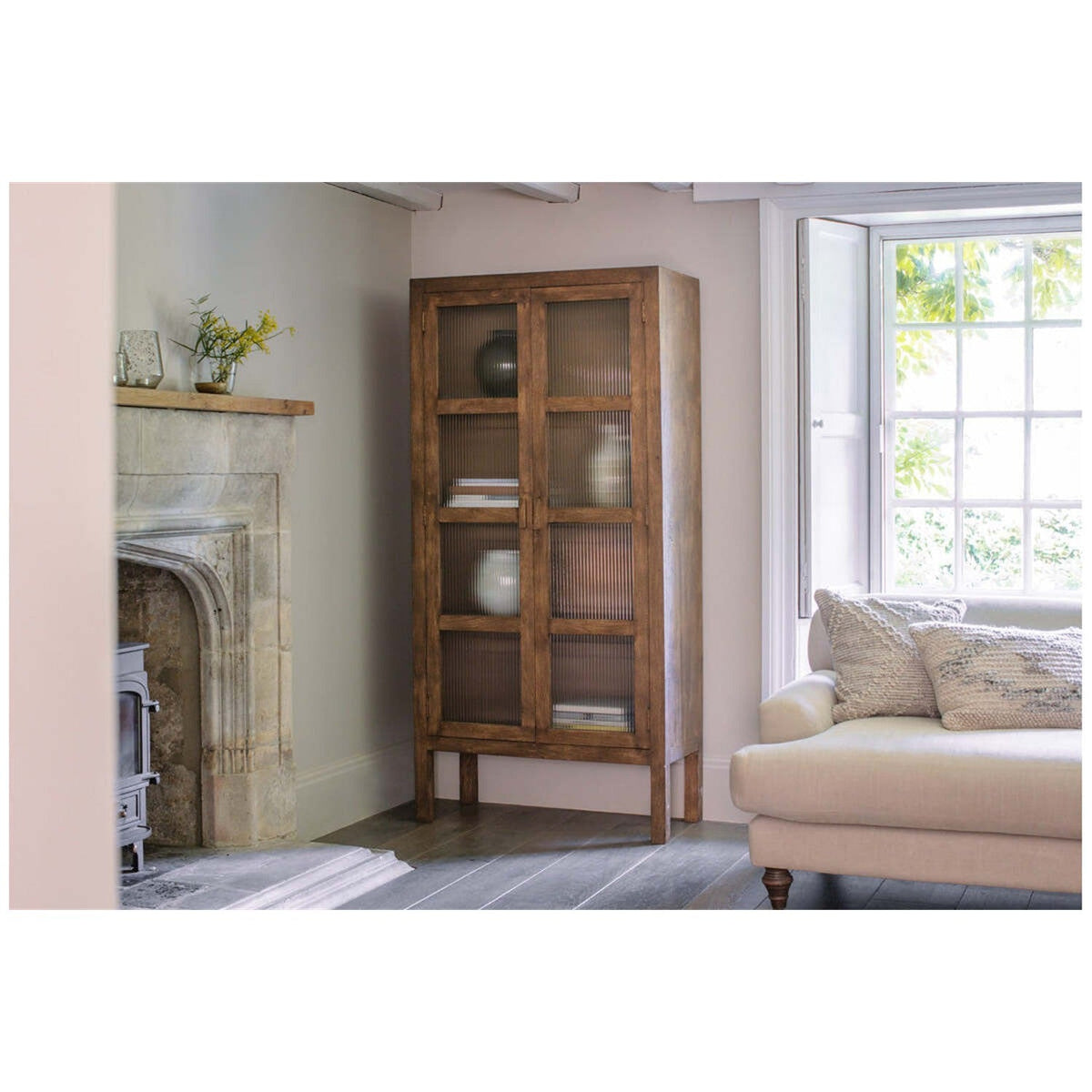 Mendani Mango Wood & Glass Display Cabinet - Walnut