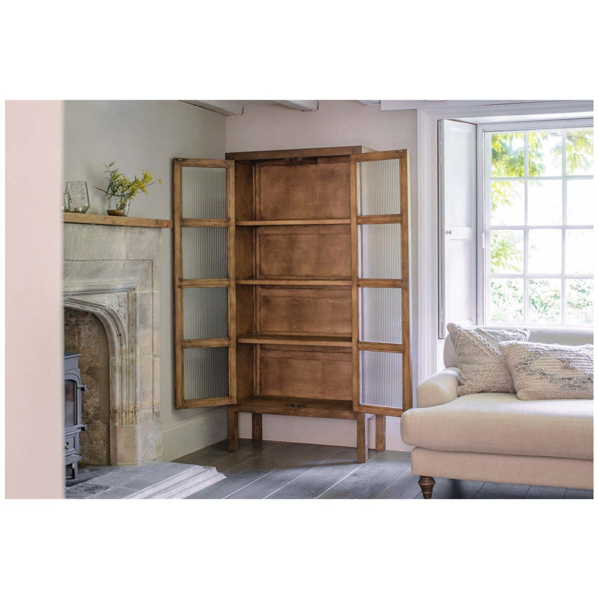 Mendani Mango Wood & Glass Display Cabinet - Walnut