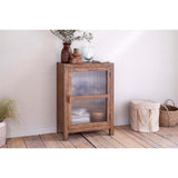 Mendani Mango Wood Fluted Glass Low Cabinet - Walnut