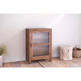 Mendani Mango Wood Fluted Glass Low Cabinet - Walnut