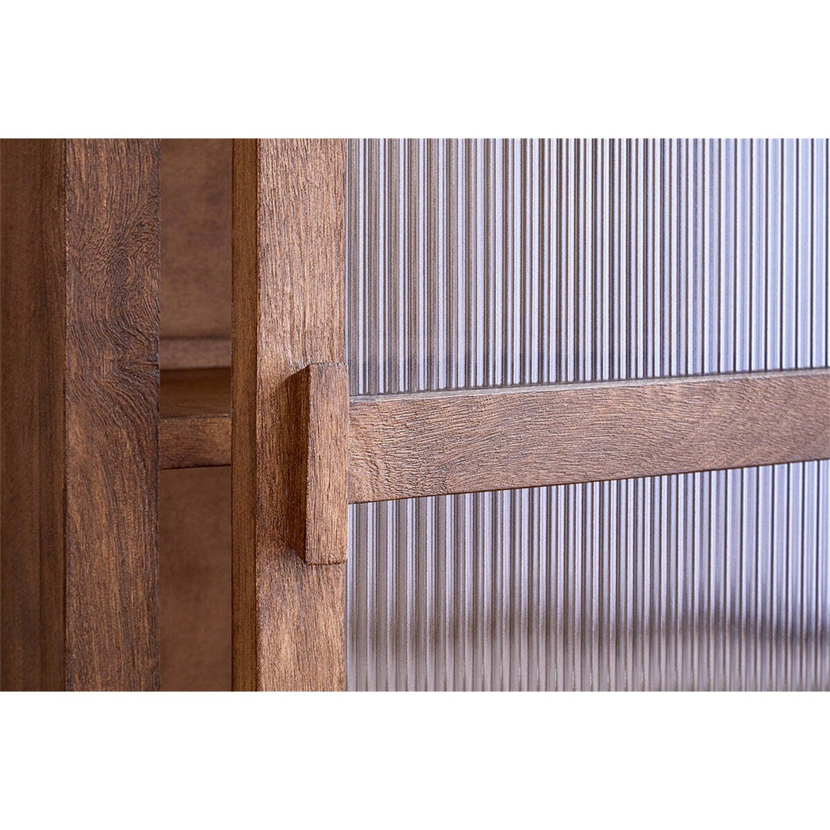 Mendani Mango Wood Fluted Glass Low Cabinet - Walnut