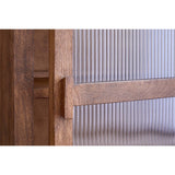 Mendani Mango Wood Fluted Glass Low Cabinet - Walnut