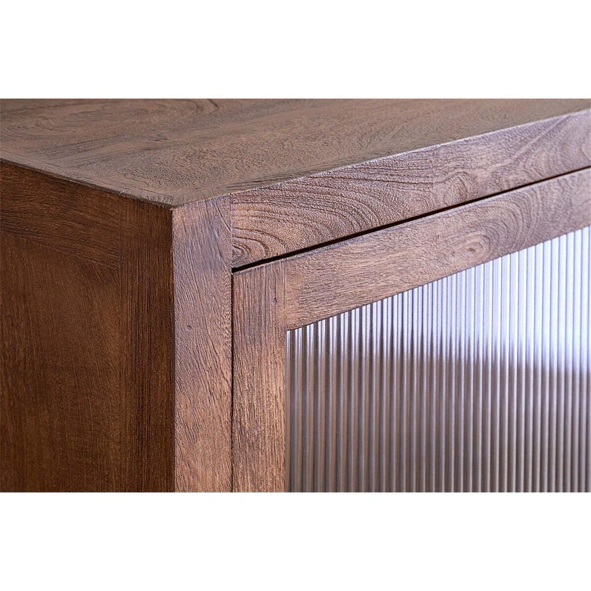 Mendani Mango Wood Fluted Glass Low Cabinet - Walnut