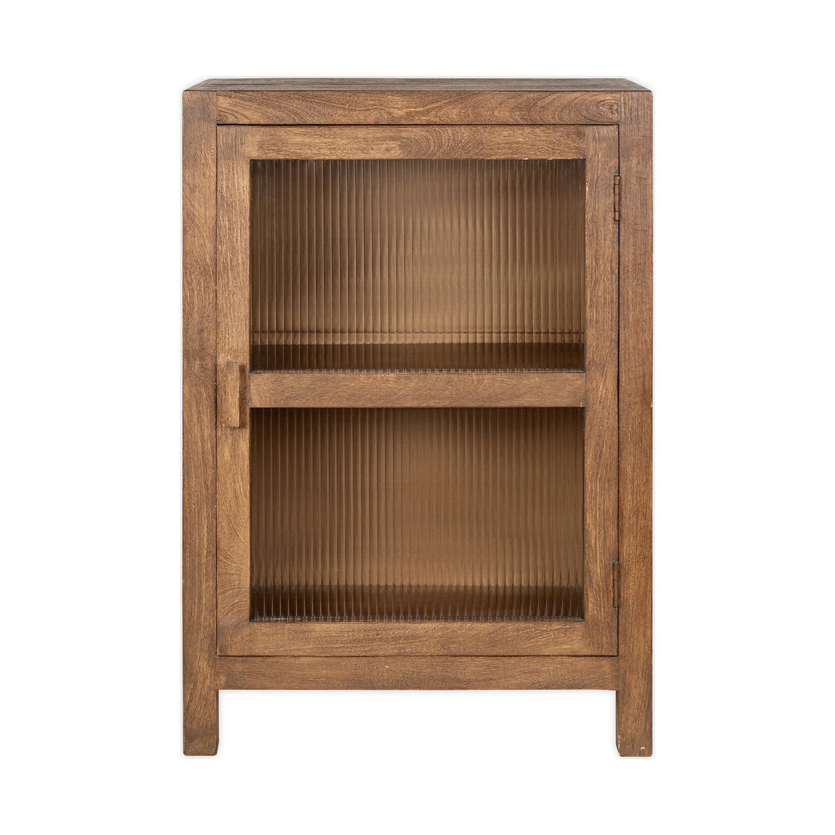 Mendani Mango Wood Fluted Glass Low Cabinet - Walnut