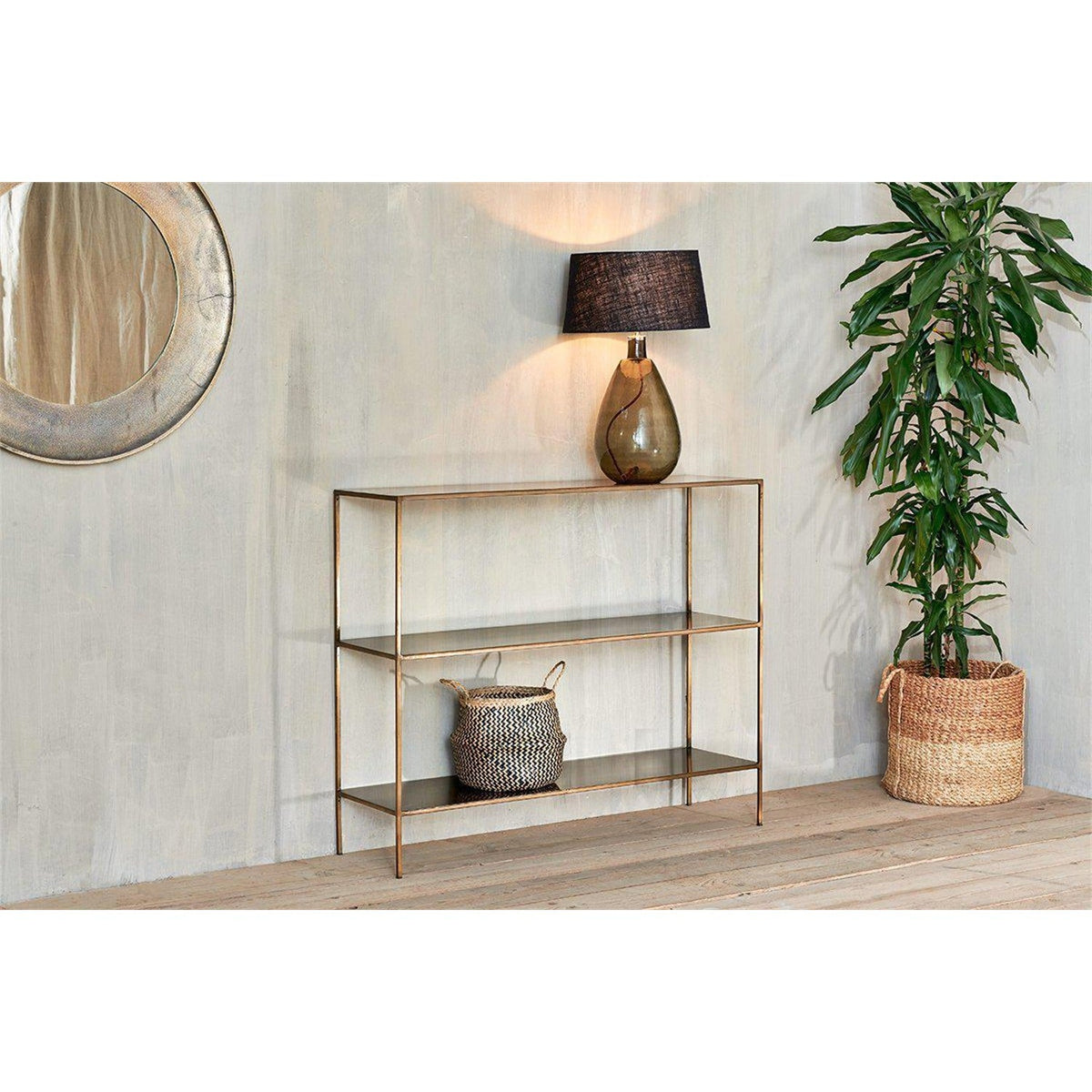 Mahi 3 Tier Iron Console Table - Antique Brass