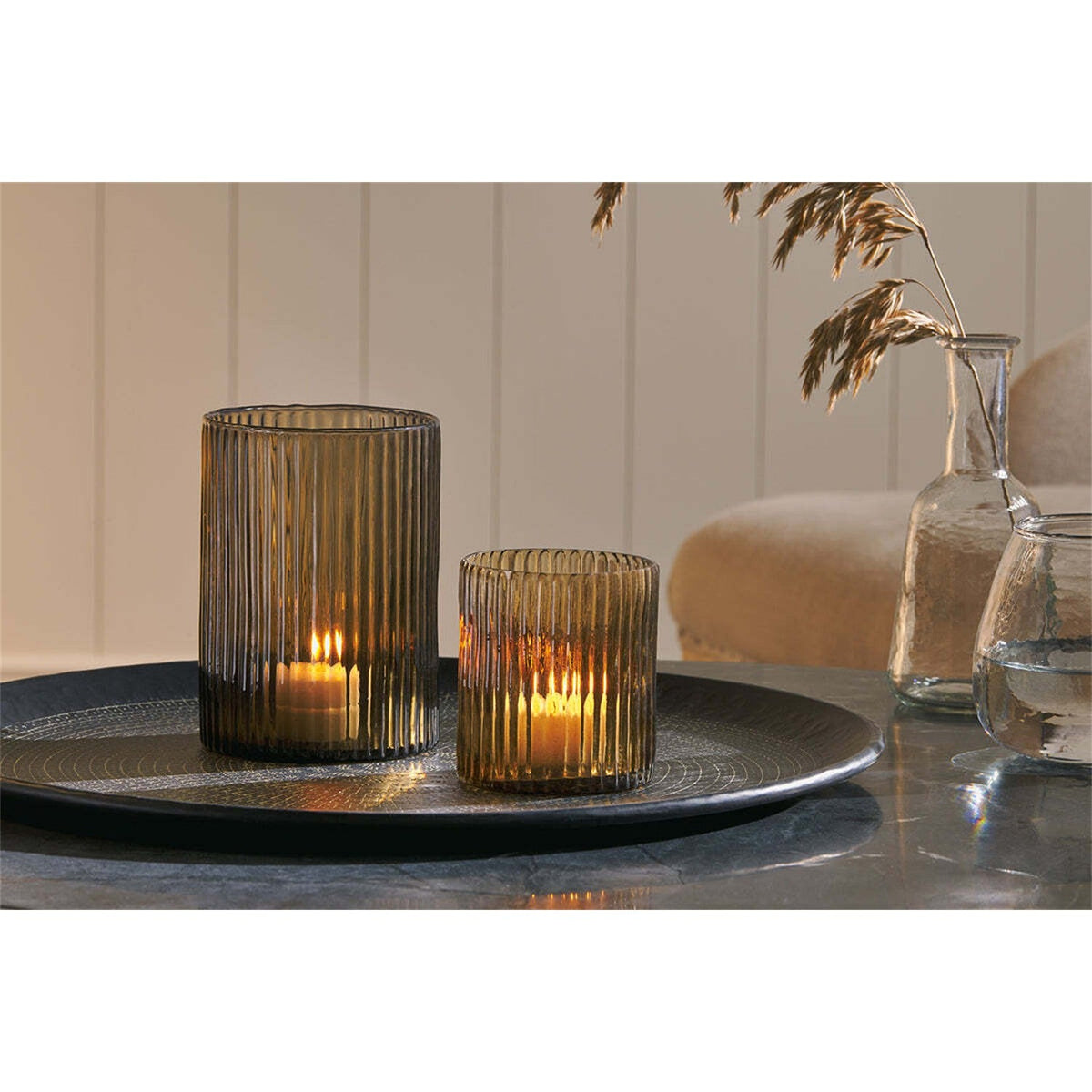 Malana Small Recycled Glass Candle Holder - Smoke Brown