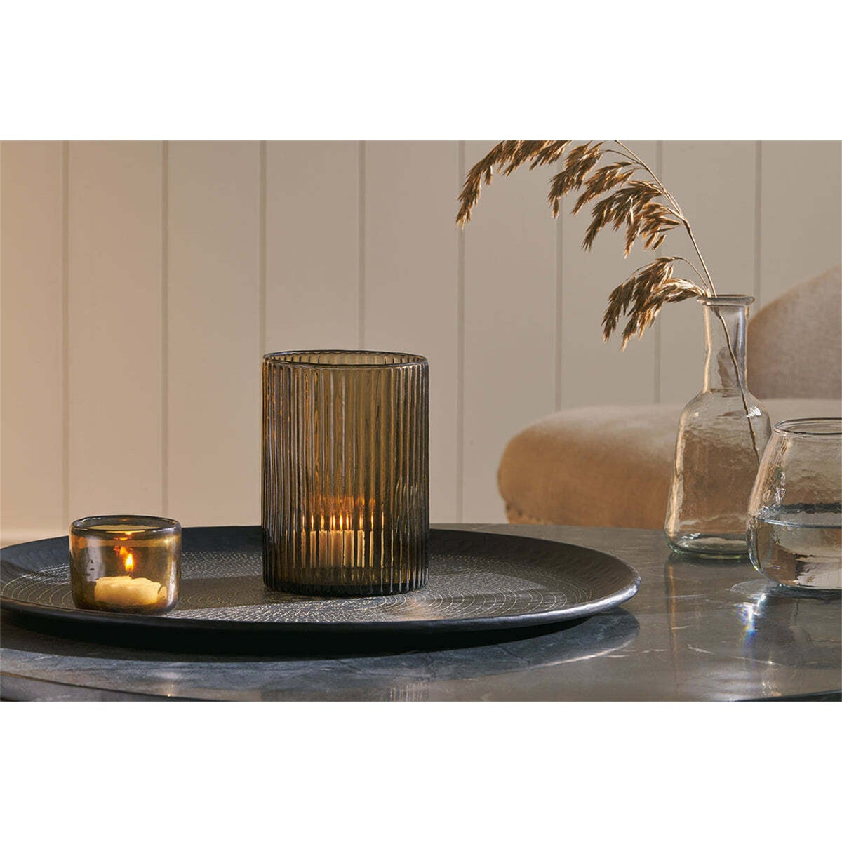 Malana Small Recycled Glass Candle Holder - Smoke Brown