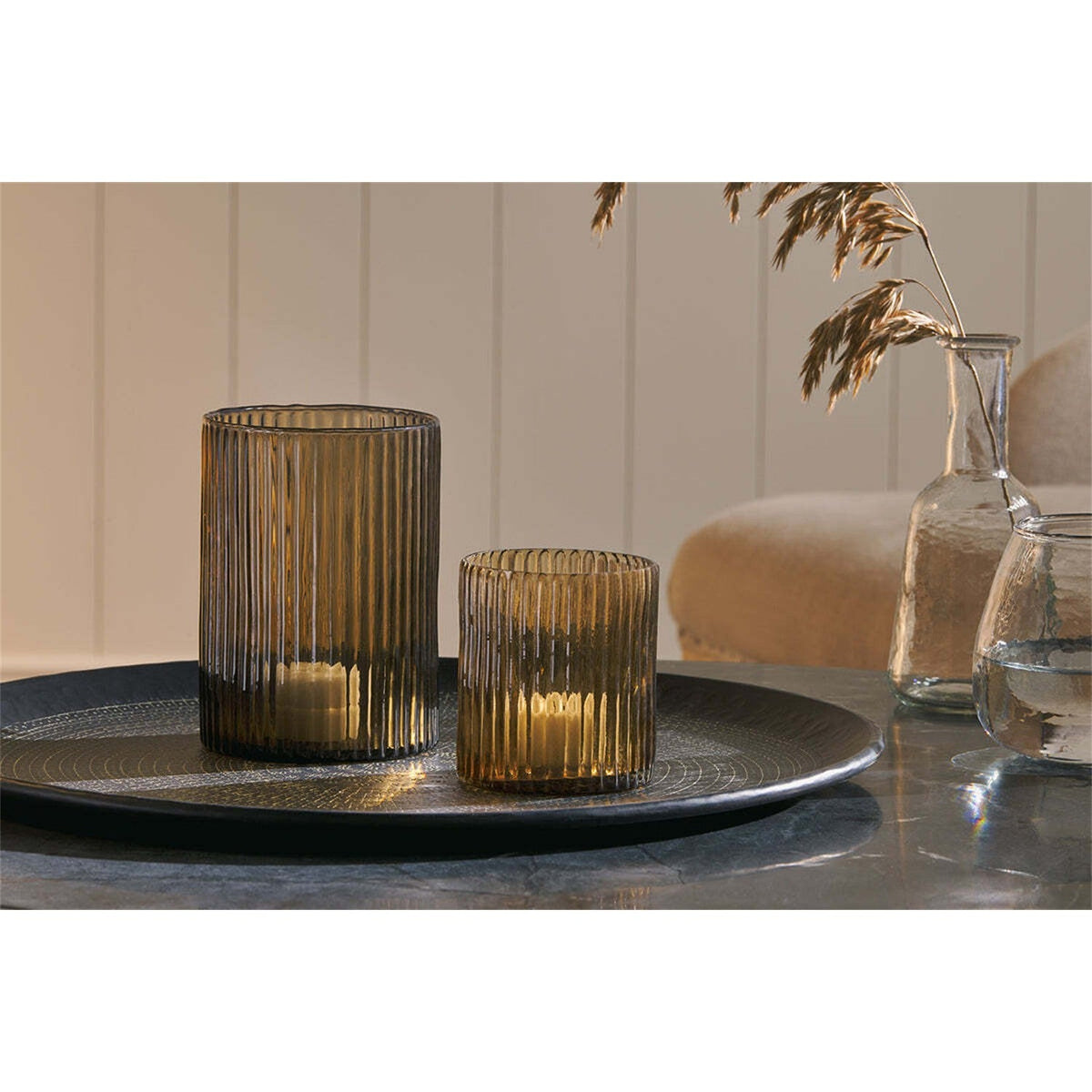 Malana Large Recycled Glass Candle Holder - Smoke Brown