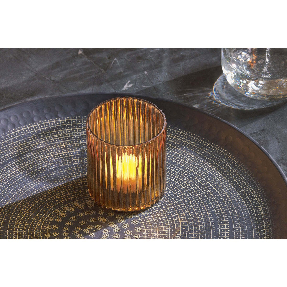 Malana Large Recycled Glass Candle Holder - Smoke Brown