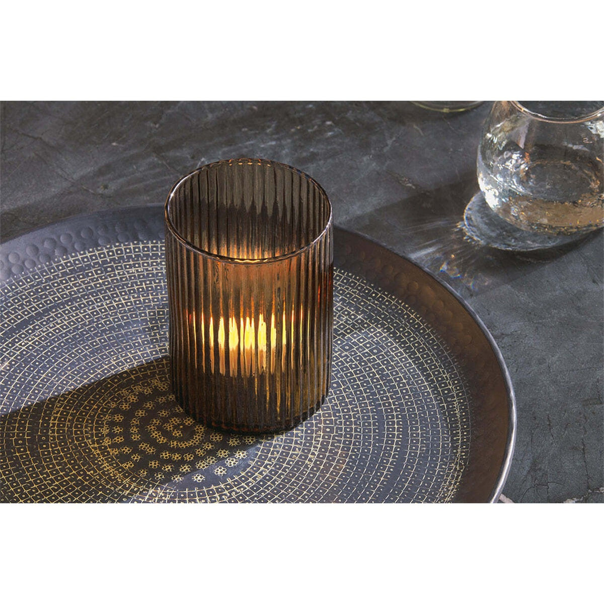 Malana Large Recycled Glass Candle Holder - Smoke Brown