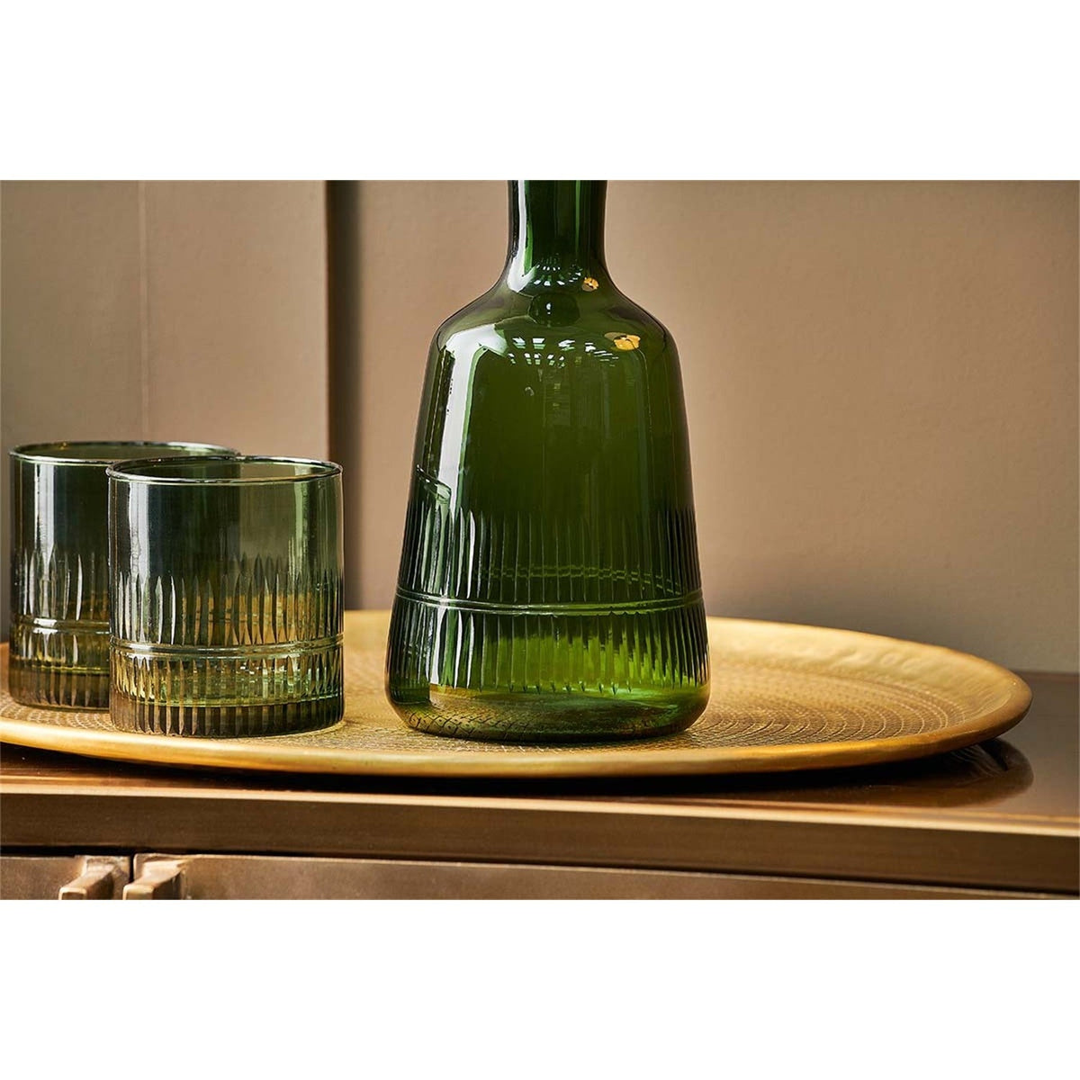Mila Etched Recycled Glass Decanter - Dark Emerald