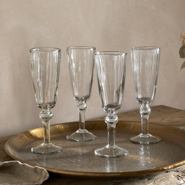 Minati Flute Champagne Glasses - Clear - Set of 4