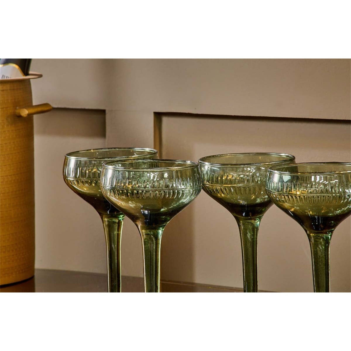 Mila Coupe Champagne Glasses - Dark Emerald - Set of 4
