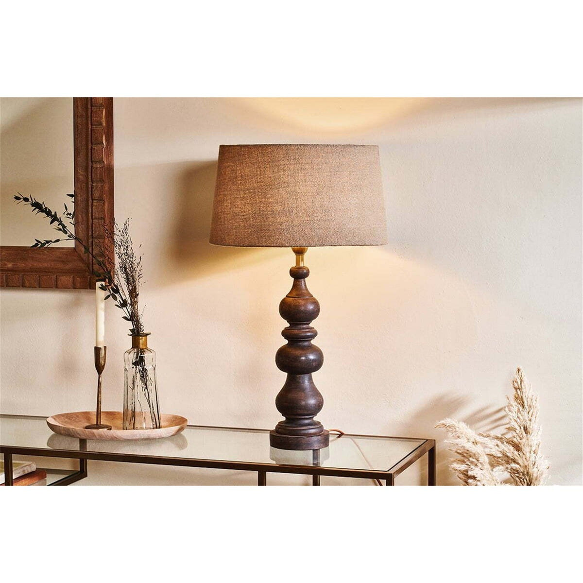 Manua Large Wood Table Lamp Base - Dark Stain