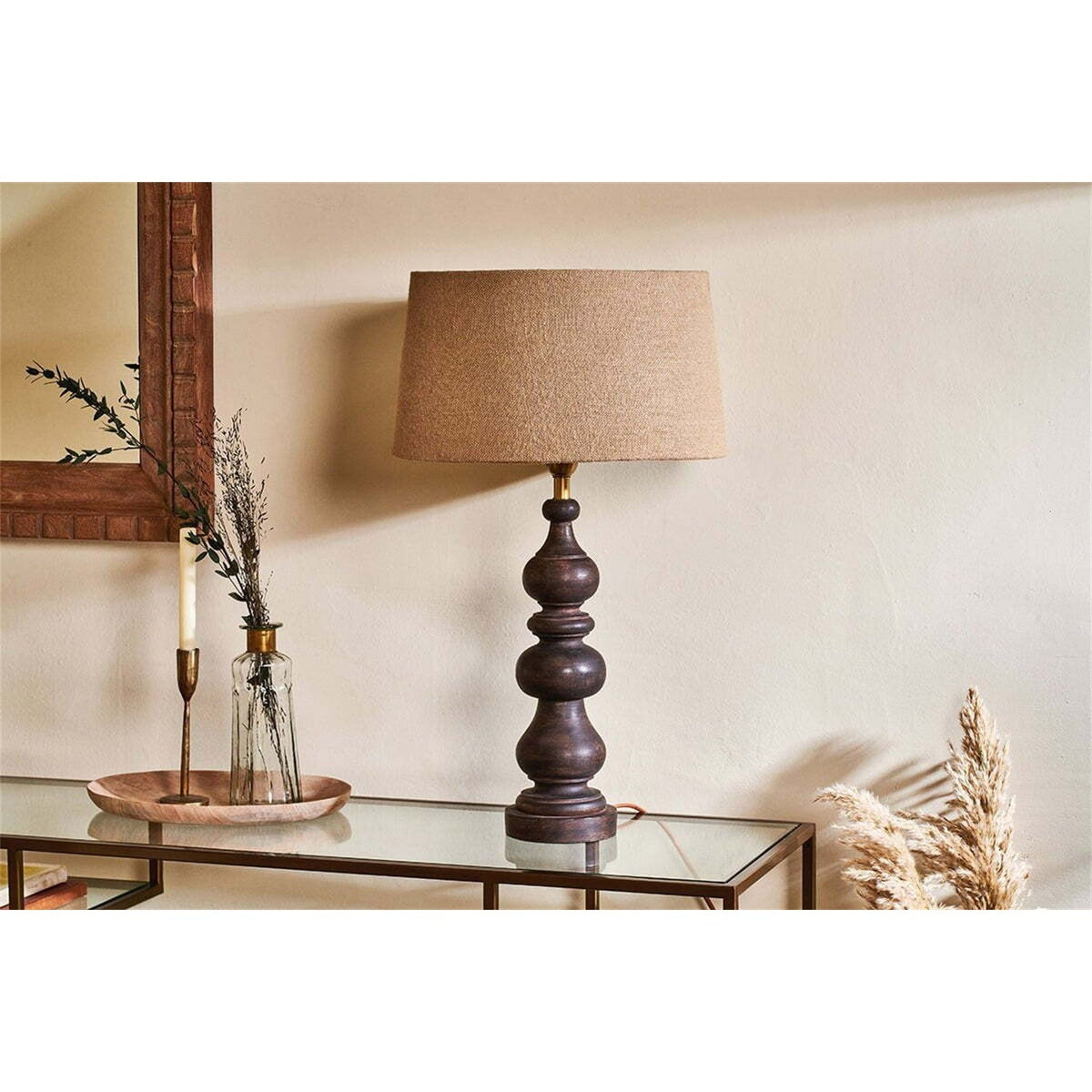 Manua Large Wood Table Lamp Base - Dark Stain